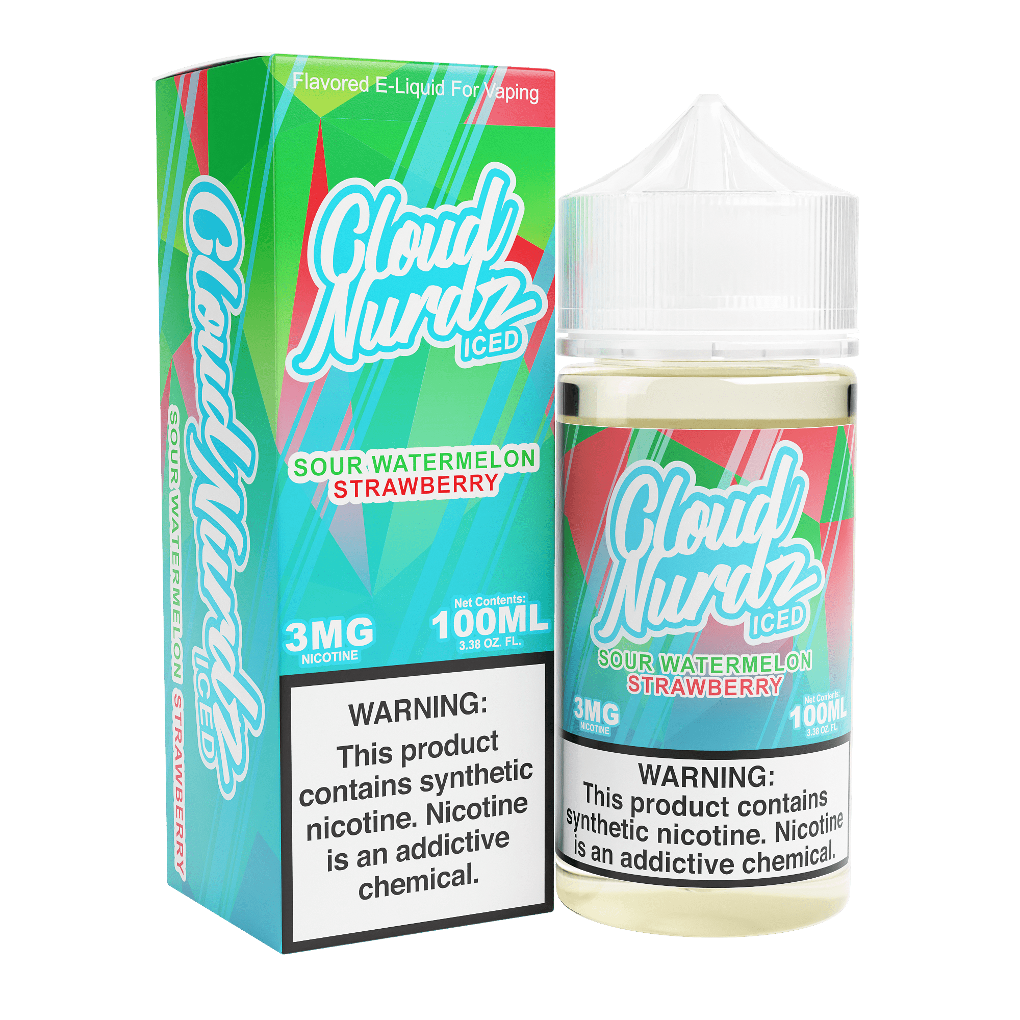 CLOUD NURDZ 100ML E-JUICE - SOUR WATERMELON STRAWBERRY ICED