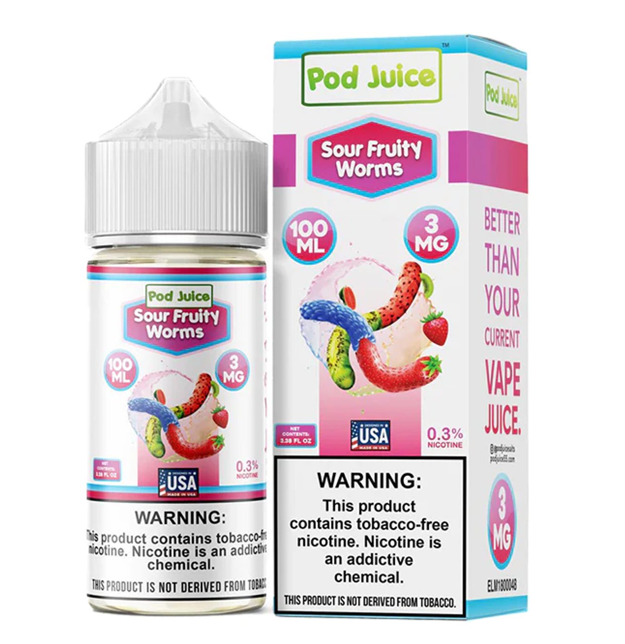 POD JUICE E-LIQUID 100ML SOUR FRUITY WORMS 3MG 100003063085