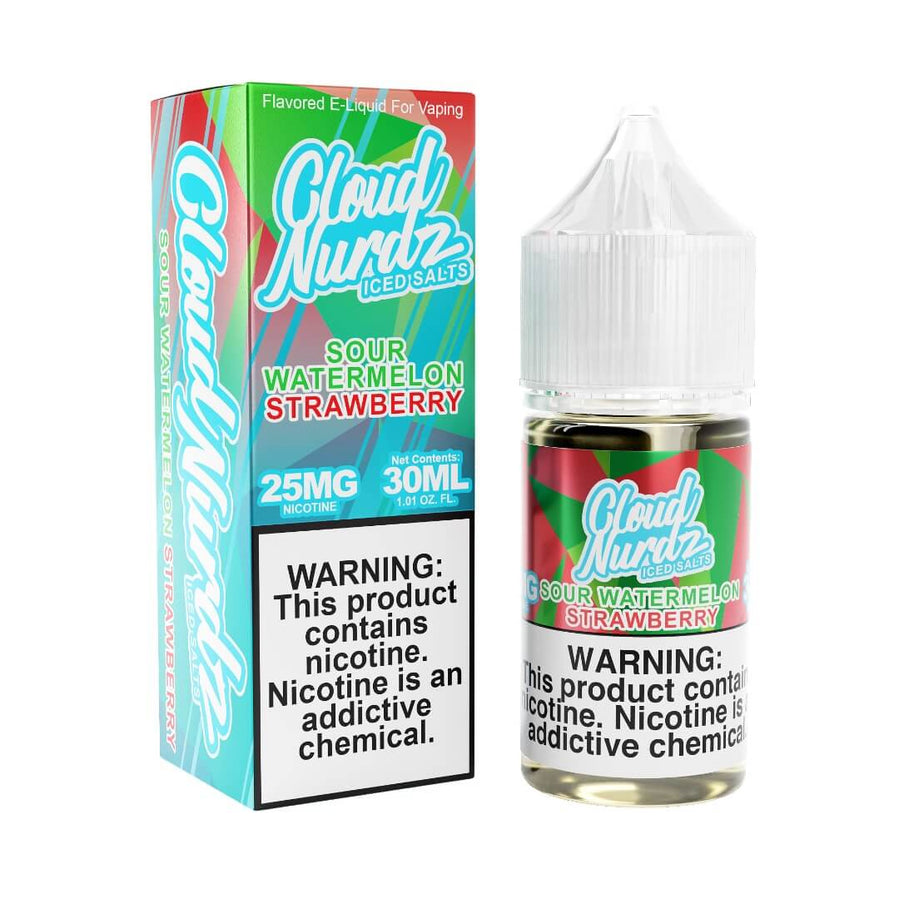 CLOUD NURDZ 30ML SALT E-LIQUID - SOUR WATERMELON STRAWBERRY ICED