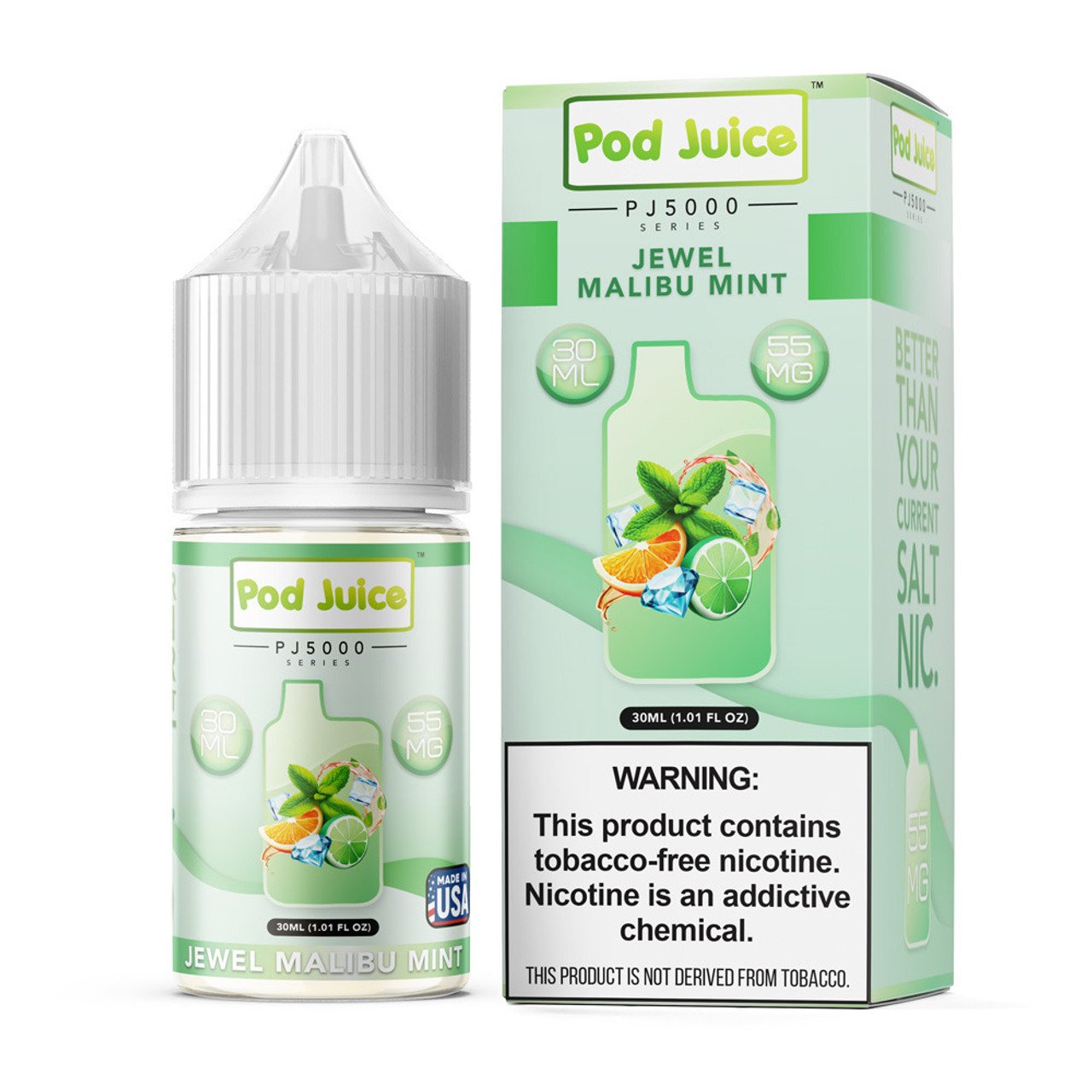 POD JUICE PJ5000 SERIES SALT NIC 30ML JEWEL MALIBU MINT 55MG 305535380024