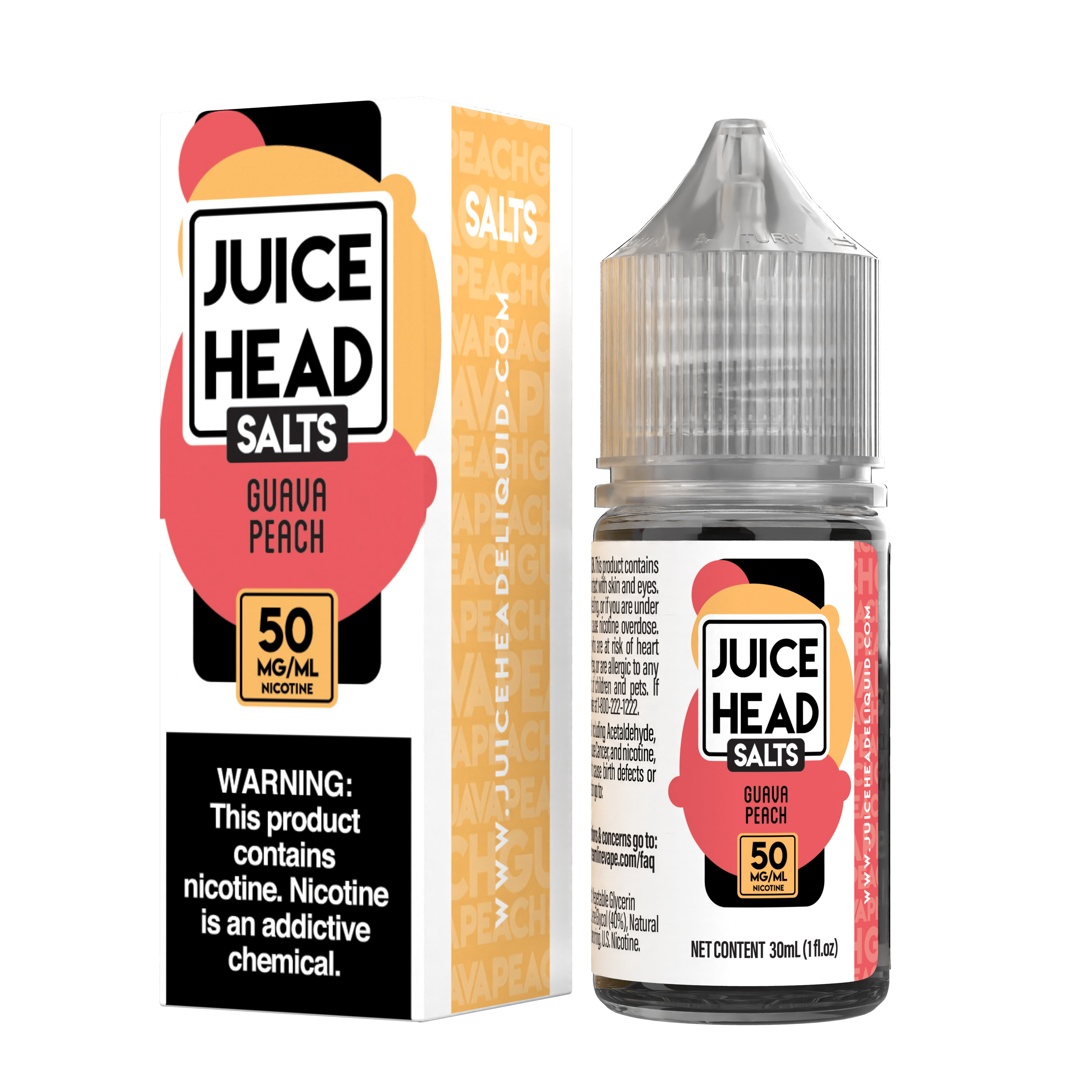 Juice Head Salt 30ml - GUAVA PEACH 50MG E-JUICE 30ML -